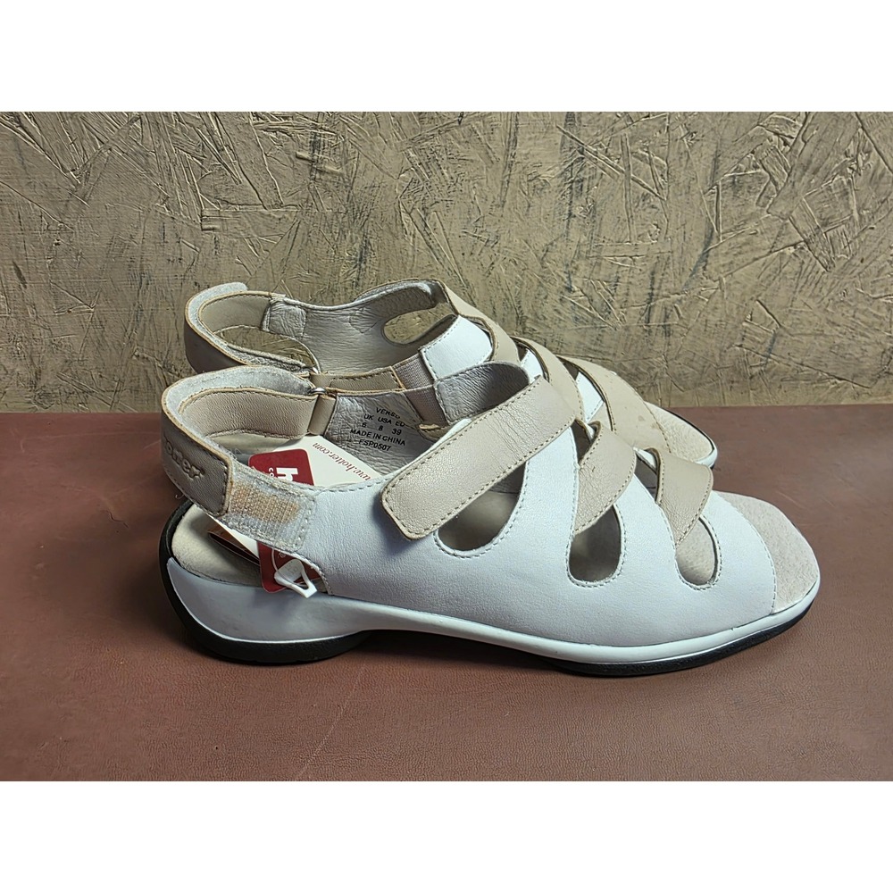 Hotter Verso-AF Leather Comfort Sandals Beige White US 8 UK 6 EU 39 NEW